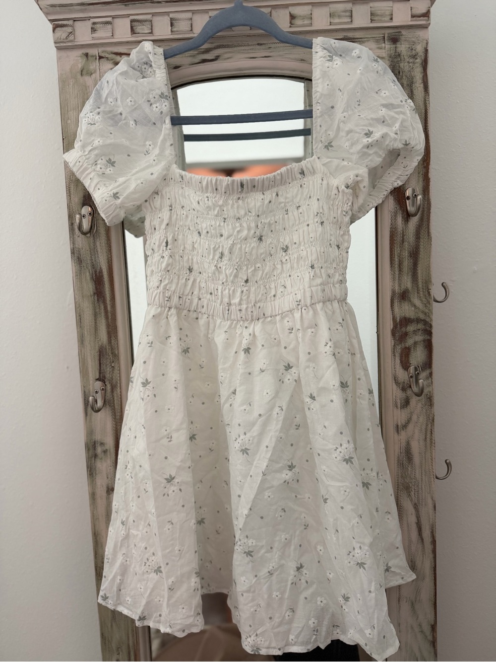 Altar'd State Ivory Puff-Sleeve Smocked Mini Dress